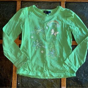 Gap Kids Green Long Sleeve Tee with Rainbow Design